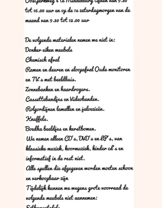 U kunt ook goederen afgeven aan ons magazijn Oostperkweg 4